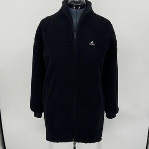 Adidas TREFOIL TEDDY FLEESCE  Black Sherpa Full-Zip Jacket/COAT WOMENS SIZE S